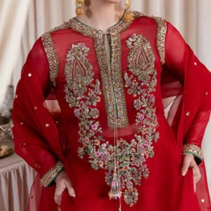 ROBE NEW--BEAUTIFUL LONGUE KURTA, PLAZO & DUPPATA AVEC BELLE BRODERIE ZARDOZI ORNEE POUR LA Fête/MARIAGE = 2024 - Product Image 1