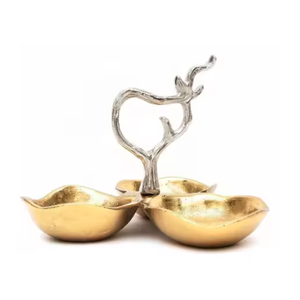 Bols de service en métal doré de haute qualité avec bol attaché à la feuille d'or forme ronde servant des bols d'artisanat en basse quantité minimale de commande - Product Image 3