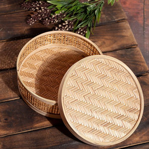 Scatola di immagazzinaggio rotonda in tessuto di bambù con coperchio fatto a mano scatola di bambù eco-friendly naturale decorazione per la tavola della casa all'ingrosso dal Vietnam - Product Image 5