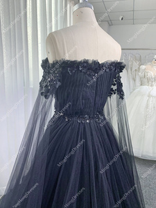 Abito da Sera di Alta Gamma per Donna, Sexy in Rete Nera, Senza Spalline, con Vita Impero, Ampia Gonna a Palloncino, Lunghezza a Terra, Patchwork - Product Image 6