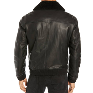 Veste Aviateur Homme en Cuir Véritable avec Col en Peau de Mouton, Style Pilote Bomber, Veste Décontractée avec Col en Fourrure - Product Image 5