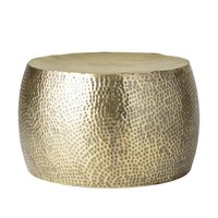 Table basse moderne en métal pour la maison Table centrale de faible hauteur à dessus rond et texture martelée pour le salon et la chambre à coucher