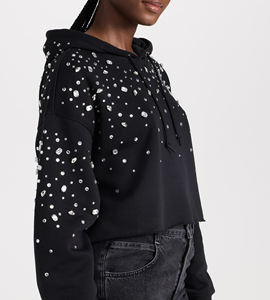 เสื้อฮู้ดดี้ประดับเพชร ขายดี ผ้าหนา 400gsm สกรีนโลโก้ได้ ทรงหลวม ไหล่ตก สีพื้น - Product Image 6