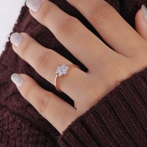 Dainty 14K แหวนทองสีขาวสีเหลืองกุหลาบเพชรธรรมชาติประกายดอกไม้ออกแบบกลุ่มเพชรตัดเพชรยอดเยี่ยมสำหรับงานแต่งงาน - Product Image 3