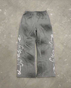 Personalizado 100% algodón hombres Jogging pantalones ácido lavado pierna ancha Flare sudor hombres pantalones Hip Hop cintura elástica recta Serigrafía - Product Image 5