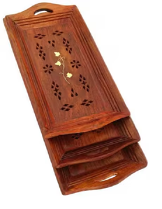 Bandeja de madera para servir café Juego de 3 bandejas Decoración del hogar y decoración de la cocina Una bandeja pequeña, mediana y grande - Product Image 4