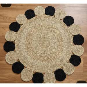 Tapis en jute tressé de style bohème antidérapant de luxe, cousu à la main, pour la décoration de la maison et du bureau, tapis rond en jute - Product Image 2