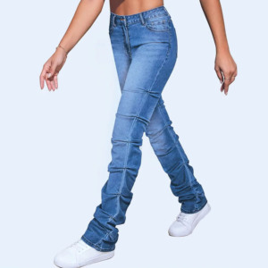 Pantalones vaqueros ajustados cómodos y transpirables de talla grande a la moda de talle alto para mujer con logotipo personalizado OEM para niñas - Product Image 6