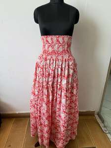 Vestido largo rosa con estampado de algodón 100% para mujer, estilo informal sin cuello hecho a mano con flores rosas bordadas para la temporada de primavera - Product Image 3