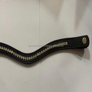 Banda de cuero hecha a mano para cejas de caballo, banda con incrustaciones de 1 Fila de cristales dorados, diamante, cadena ostentosa - Product Image 5