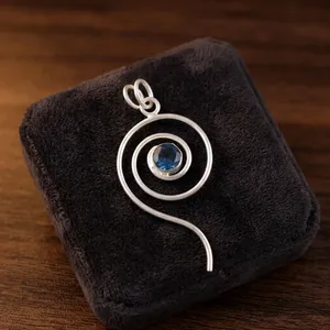 Handmade 925 Sterling Silver Pendant For Unisex For <b>London</b> Blue Topaz Round Cut Brass Statement With Bezel Sett Designer Jewelry - Product Image 6