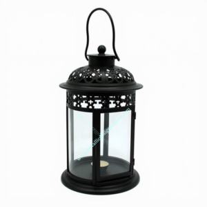 Handmade Elegant Black Metal <b>Lantern</b> with Floral Cutouts Glass Panels & <b>Hanging</b> Loop Indoor <b>Outdoor</b> Christmas Candle Holder - Product Image 4