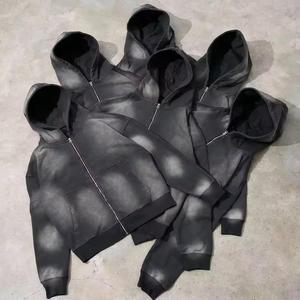 Conjunto Deportivo de Felpa Francesa Gruesa de Alta Calidad, Sudadera con Capucha Desgastada con Lavado Ácido, Pantalones Deportivos Acampanados, 100% Algodón para Invierno - Product Image 2