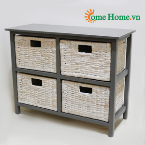 Comehome - Mueble Moderno de Madera de 2 Niveles, de Última Tendencia, con 4 Cestas de Jacinto de Agua, Caja de Almacenamiento y Organizador Hecho a Mano - Product Image 6