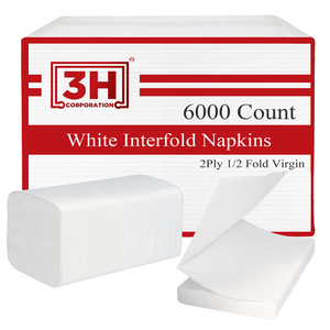 กระดาษเช็ดปากแบบพับ 3H สีขาว ใช้แล้วทิ้ง 2 ชั้น 6000 แผ่น บรรจุภัณฑ์แบบแพ็คใหญ่ (24 แพ็ค, 250 แผ่น/แพ็ค) ขนาด 6.3" x 7.6" เมื่อกางออก - Product Image 1