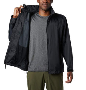 Chaqueta Acolchada Cortavientos para Hombre, Color Negro Sólido, Cierre de Cremallera, Cuello Alto, Estilo Casual para Otoño, Exterior de Poliéster - Product Image 1
