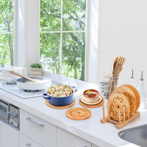 6 Pack Natural Bamboo <b>Trivet</b> Mat Set, Heat Resistant Pads with Dish Rack, Kitchen Wood Non-Slip Coaster, Durable Anti-Hot <b>Trivet</b> - Product Image 6
