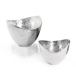 Lot de 2 bols de service en aluminium pour décoration de table Bol de service en métal avec poignée Bol de vaisselle de restaurant d'hôtel en argent - Product Image 5