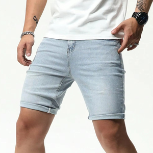 กางเกงยีนส์ขาสั้นของผู้ชายกางเกงขาสั้นผ้ายีนส์บางเฉียบพอดีตัวสำหรับ100% ผลิตจากผ้าฝ้าย - Product Image 2