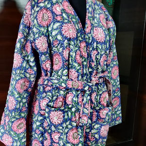 Kimono de algodón con estampado a mano para mujer, bata de baño de algodón puro, vestido de noche hecho a mano - Product Image 2