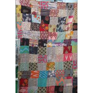 Queen Size Vintage Kantha Quilt Bedspread 100% Cotton <b>Indian</b> Bedcover Traditional Style Ralli <b>Throws</b> Wholesale - Product Image 5
