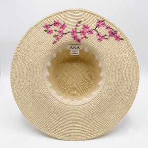 Sombrero de Paja de Lino y Algodón para Mujer, Sombrero de Sol de Ala Ancha, Bordado Floral a Mano, Casual, para Playa, Viajes, Aire Libre - Product Image 2