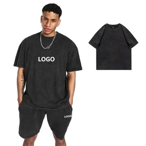 2023 personnaliser la mode hommes couleur unie 2 pièces ensemble court hommes été t-shirt et short ensemble Logo à manches courtes T-shirt - Product Image 1