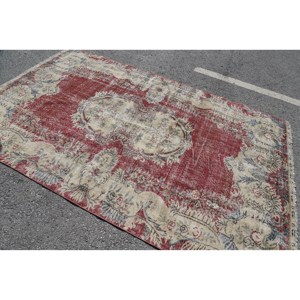 พรมตุรกีวินเทจสีแดงสีเบจ5.7 X 9.4ft พื้นที่ขนาดใหญ่งานเย็บปะทำจากขนสัตว์ออกแบบสำหรับห้องโถงหรือห้องนอน - Product Image 2