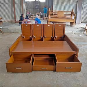 Cadre de lit de rangement moderne en bois massif multi-tailles avec tiroirs rembourrés en tissu et panneau rabattable pour chambre à coucher et mobilier de maison - Product Image 4