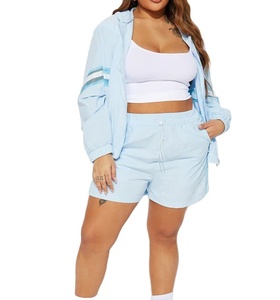 Ensemble short et veste coupe-vent en nylon respirant pour femme, taille ample, imprimé, 2 pièces, fermeture éclair, pour l'été et les activités de plein air - Product Image 5