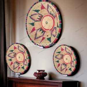 ตะกร้าหวายสานแขวนผนังสำหรับตกแต่งผนังทรงกลมจากอินเดีย - Product Image 3