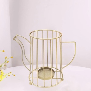 Handmade Iron Metal Candle Lantern <b>Kettle</b> Wire Design <b>Gold</b> Coating Best Export Quality for Home Decoration Wholesale Tabletop - Product Image 1