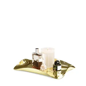 Plateau métallique en chocolat doré de forme artistique pour un service élégant Présentoir à desserts de luxe et décoration de table de fête élégante - Product Image 6