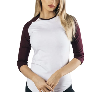 T-shirts de sport en coton à manches raglan 3/4 pour femmes en gros T-shirts de baseball imprimés avec logo personnalisé Design vierge - Product Image 5