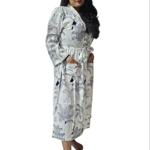Beautiful Floral Handblock Printed Cotton Bathrobe Sleepwear For Women - Product Image 1