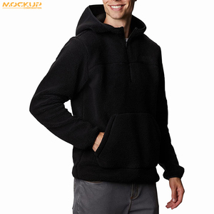 Sweats à capuche Sherpa noir pur demi-fermeture éclair à la mode confortable durable sweats à capuche Sherpa de haute qualité - Product Image 4
