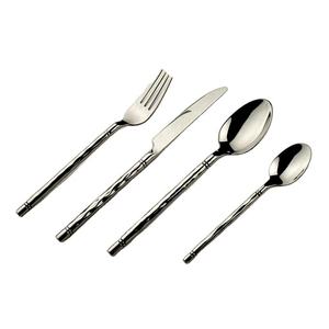 Ensemble de couverts en acier inoxydable fabriqués à la main de 5 pièces avec poignées argentées rayées de style américain classique - Product Image 4