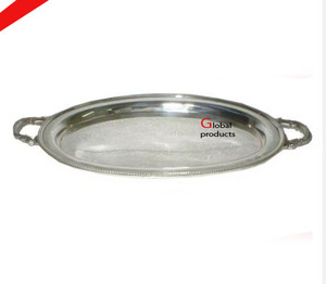 Plateau de service rond en acier inoxydable finition argent pour hôtel, restaurant et bar - Product Image 3