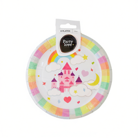 Assiettes en papier Party Love 17 cm, design château arc-en-ciel pour fêtes d'enfants, 8 pièces