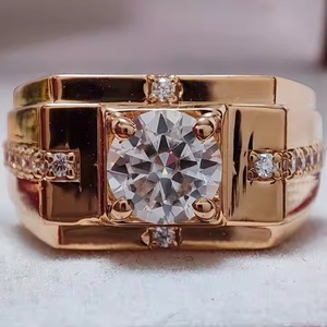 Anillo de compromiso de moissanita original de corte redondo de oro amarillo de 14 quilates para hombre, anillo de bodas Vintage gitano, regalo de Halloween para anillo de hombre - Product Image 2