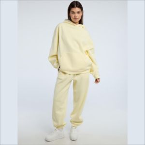 Survêtement pour femme en molleton 100% coton lourd, marron, décontracté d'automne, antibactérien, design 2 en 1, fermeture à cordon de serrage à capuche - Product Image 6
