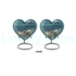 La urna para adultos de cremación de corazón de recuerdo de pájaro frailecillo hermoso más vendido para cenizas humanas con soporte y bolsa de terciopelo gratis - Product Image 3