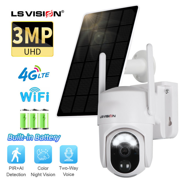 LS VISION 3MP PTZ Camera TF IP66 MIC Camara IP 4K Solar Camera Indoor Security Camera Wireless Outdoor