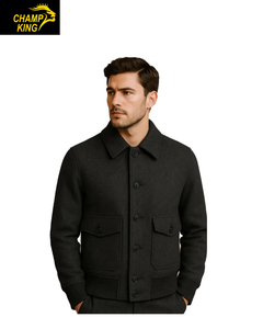 Blouson aviateur en laine de charbon de bois fait main, manteau d'hiver pour homme, conçu par la marque Champ king au Pakistan - Product Image 2