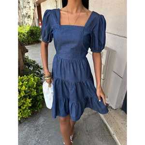 Cuello Cuadrado para Vestido de Tencel 2883 Transpirable con Cintura Natural y Detalle de Gipe - Product Image 3