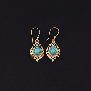 Intricate Design With Blue Turquoise Drop <b>Earrings</b> 45x18MM Size - Product Image 2