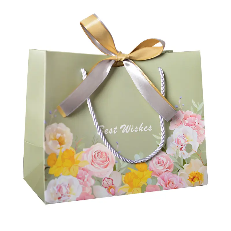 יוקרה ורד מתנה אופנתית קניות שקית נייר עם סרטים כפולים תיק יד נייר למתנות חתונה ליום הולדת