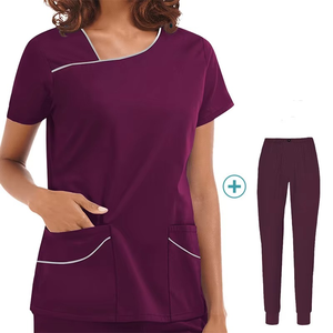 Conjunto de Uniformes Médicos Unisex para Mujer, Tela Tejida, Manga Corta, Tallas Grandes, Blusa y Pantalones Elásticos, Uniformes de Hospital - Product Image 1