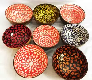 Dinnerware - High quality Coconut Shell Bowl - Colorful Lacquer Inside// Coconut Lacquered Shell Bowl from Vietnam