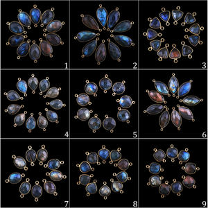 Conector DIY con forma de huevo de labradorita llamativa natural de buena calidad, Latón chapado en oro, ajuste de bisel de doble fianza, conectores de fabricación - Product Image 2